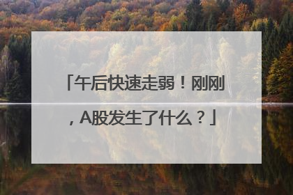午后快速走弱！刚刚，A股发生了什么？