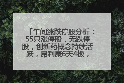 午间涨跌停股分析：55只涨停股，无跌停股，创新药概念持续活跃，昂利康6天4板，众生药业2连板