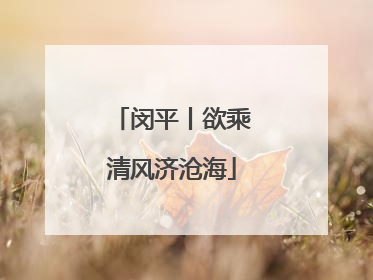 闵平丨欲乘清风济沧海